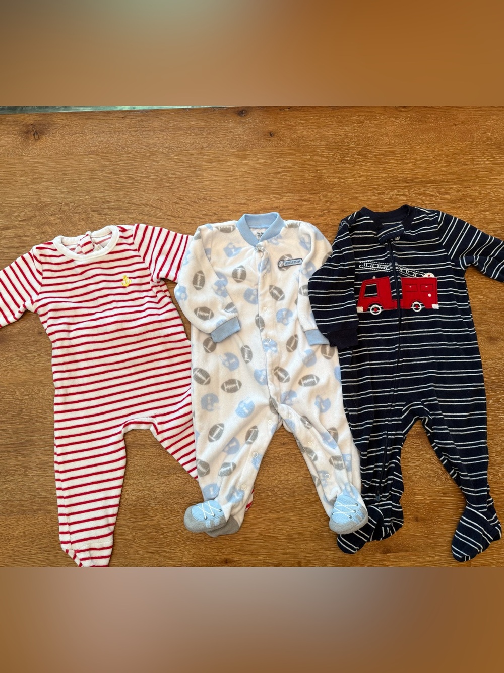 Lot of 3 boys fleece footie PJs 6 months